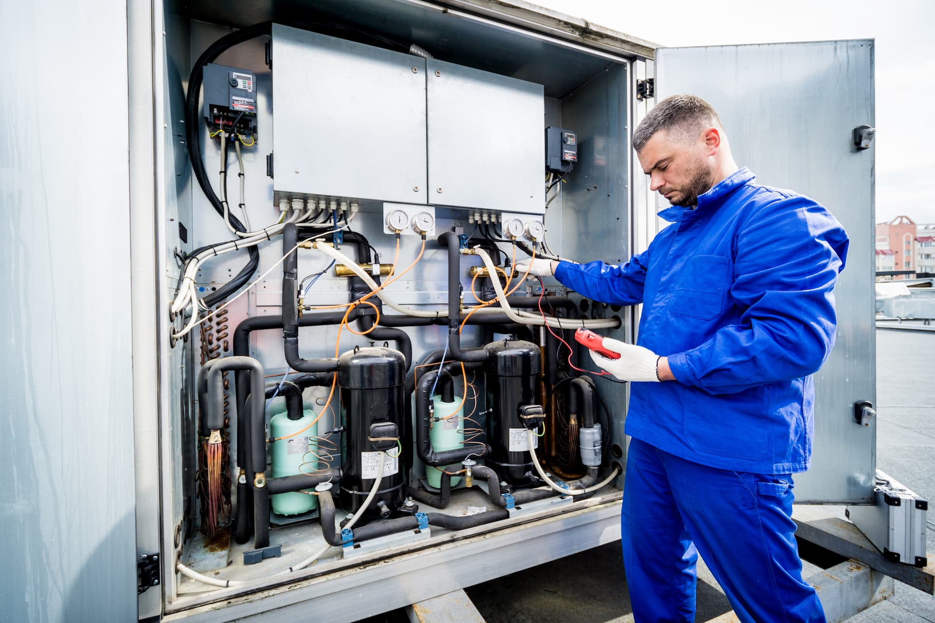The Technical Services technician servicing commercial refrigeration equipment